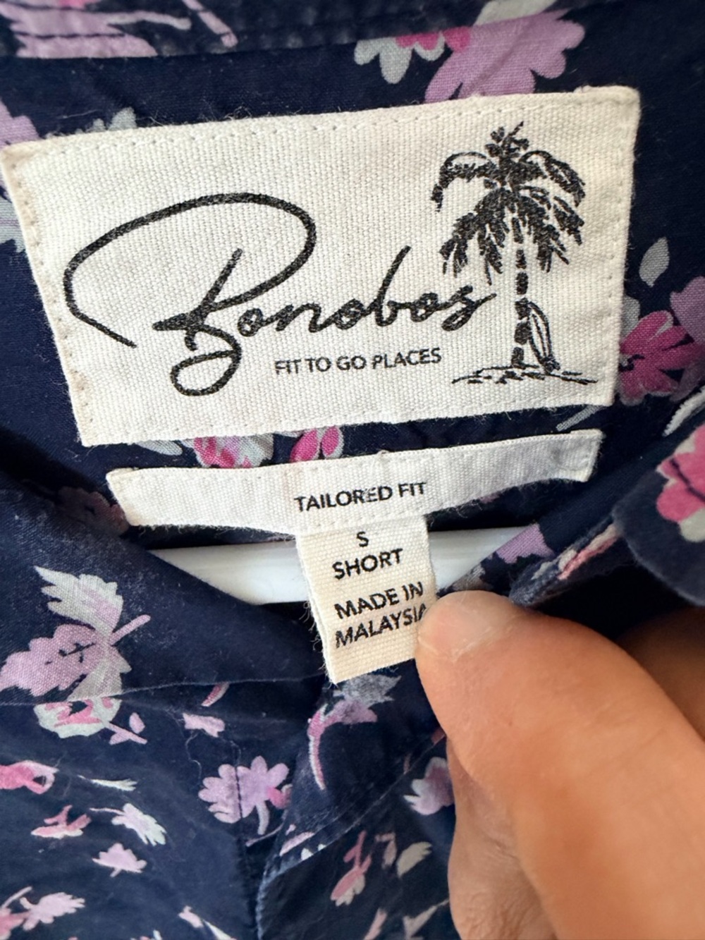 Bonobos Riviera Tailored Fit Floral Short Sleeve Shirt Navy Pink Small Short - Picture 3 of 9